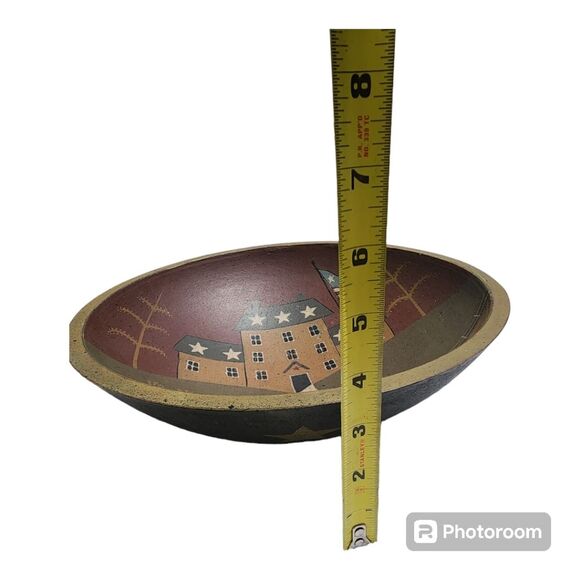 Vintage Folk Art Primitive Hand painted colonial americana bowl wall home décor - Picture 2 of 13